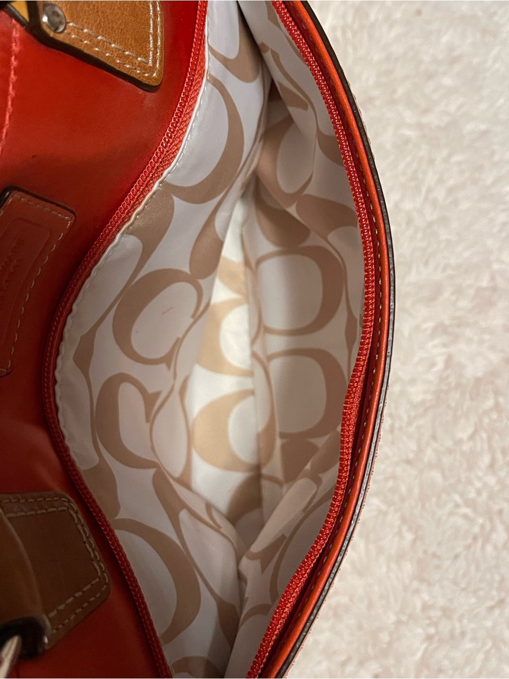 Coach Hamptons Weekend Small Tote Bag Red Satin Nylon Canvas Leather Trim 11744 - Picture 15 of 16